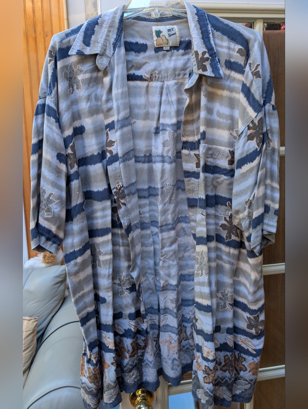 ME Sport Blue Striped Floral Casual Button-Down Shirt